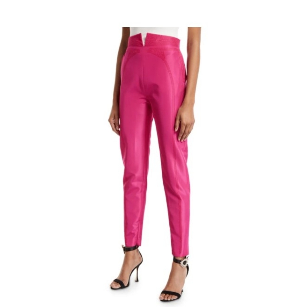 CARMEN MARCH Mitered High-Waist Top-Stitch Taffeta Pants